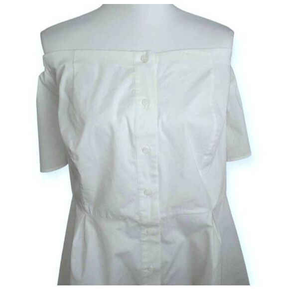 LANE BRYANT WHITE BUTTON DOWN OFF-THE-SHOULDER HI-LO SHIRT SZ.20 NWT. - Picture 2 of 9